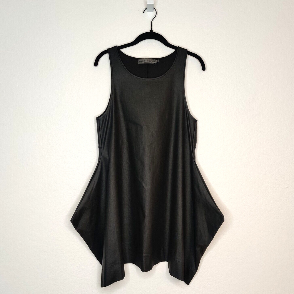 Maria Calderara Faux Leather Tank Dress Size 2 Balloon Hem Modern Goth Lagenlook